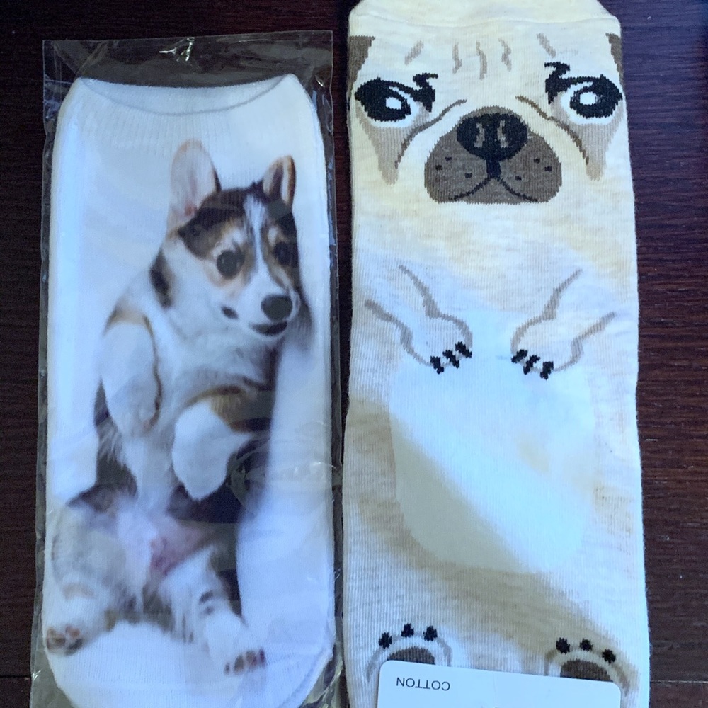 NWT two piece dog socks set: Pug/ Corgi